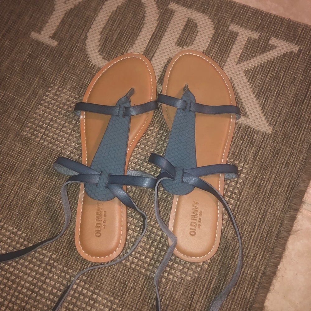 Barely worn blue lace up sandals !